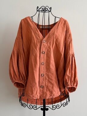We The Free Button-Front Puff Sleeve Top - Rust